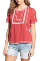 Women's Caslon Embroidered Popover Top - Red