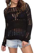 Women's Roxy Blush Seaview Open Knit Sweater - Black