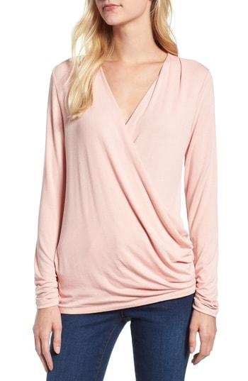Women's Bobeau Faux Wrap Knit Top - Pink