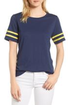 Women's Gibson Stripe Sleeve Cotton Blend Athletic Tee - Blue