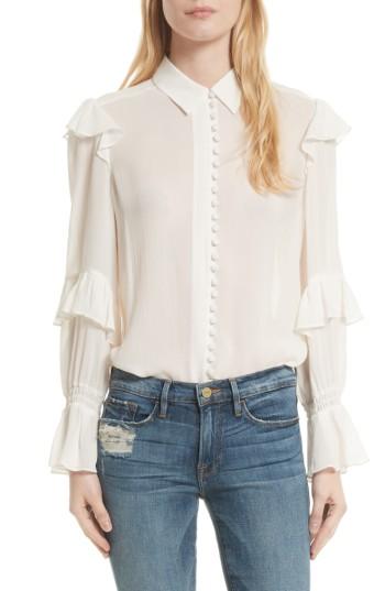 Women's Frame Silk Victorian Ruffle Blouse - White