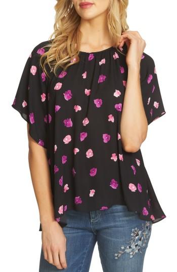 Women's Cece Petal Print Crepe Blouse - Black