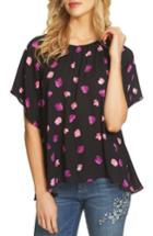Women's Cece Petal Print Crepe Blouse - Black