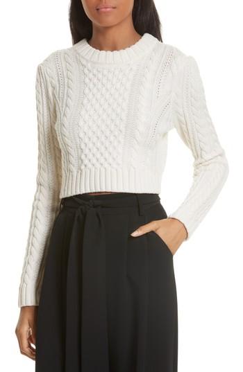 Women's Milly Cropped Aran Stitch Sweater - White