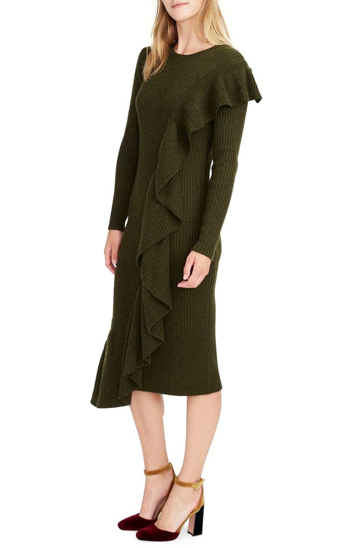 Women's J.crew Collection Ruffle-front Sweater Dress - Green