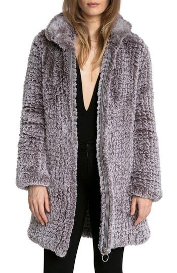Women's Avec Les Filles Knit Faux Fur Coat - Grey