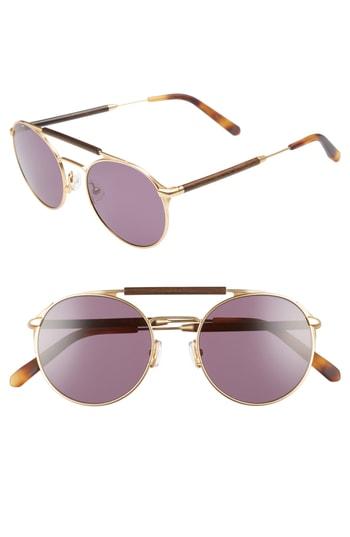 Men's Shwood Bandon 52mm Round Sunglasses - Matte Gold/ Walnut/ Grey