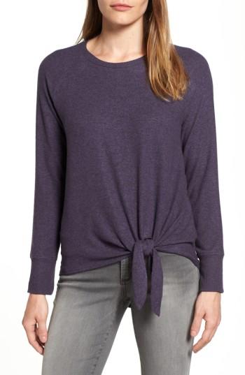 Women's Gibson Tie Front Cozy Fleece Pullover - Purple