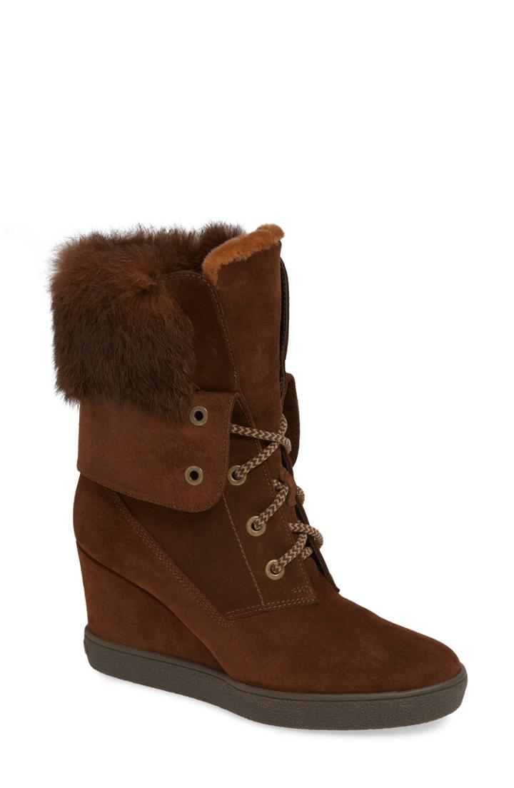 Women's Aquatalia Cordelia Genuine Rabbit Fur Weather Resistant Boot M - Brown