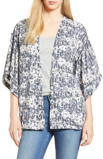 Women's Bobeau Ruffle Sleeve Open Print Jacket - Black