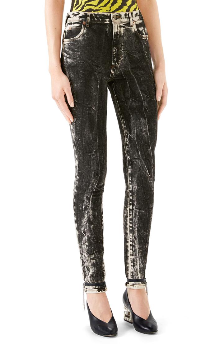 Women's Gucci Marble Wash Stretch Jeans - Black