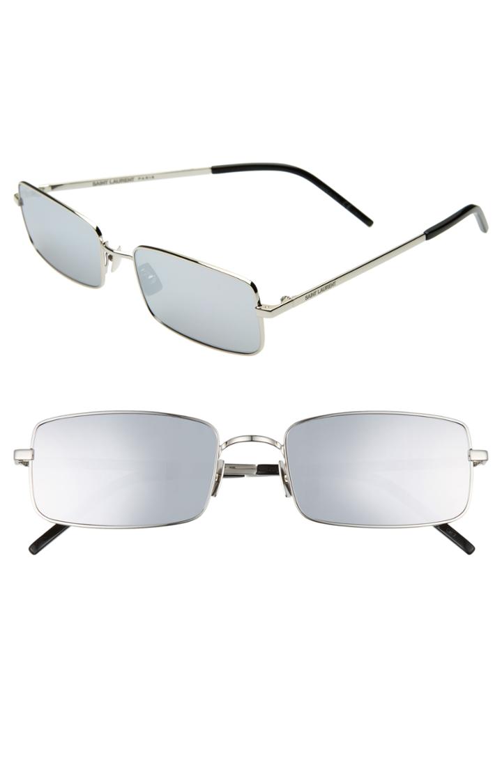 Women's Saint Laurent 56mm Rectangle Sunglasses - Silver/ Silver