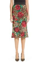 Women's Dolce & Gabbana Rose & Leopard Print Cady Skirt Us / 44 It - Brown