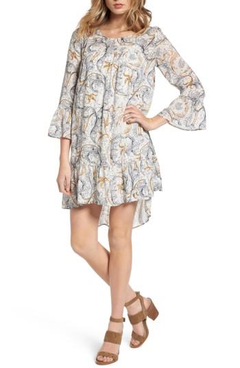 Women's Hinge Ruffle Print Dress, Size - Grey