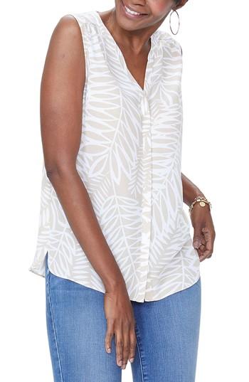 Women's Nydj Pleat Back Sleeveless Split Neck Blouse - Beige