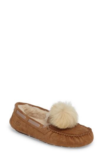 Women's Ugg Dakota Genuine Shearling Pompom Slipper M - Brown