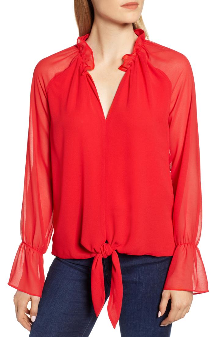 Women's Chelsea28 Ruffle Tie Hem Blouse, Size - Red