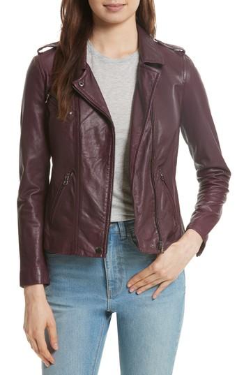 Women's Rebecca Taylor Washed Leather Moto Jacket - Burgundy