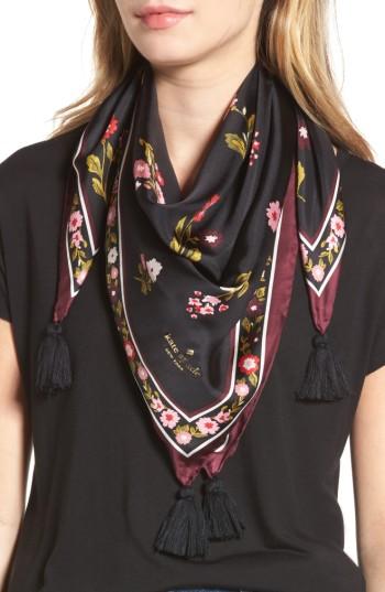 Women's Kate Spade New York In Bloom Square Silk Scarf, Size - Black