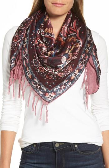 Women's Echo Silk Square Scarf, Size - Burgundy