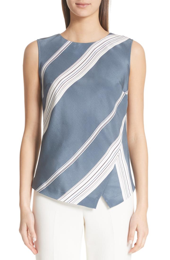Women's St. John Collection Stripe Stretch Silk Satin Shell - Blue