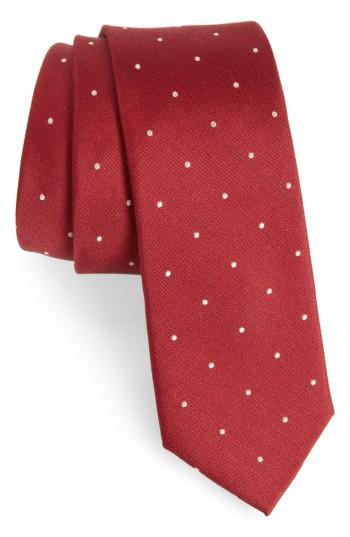 Men's The Tie Bar Dotted Report Silk & Wool Tie, Size - Red