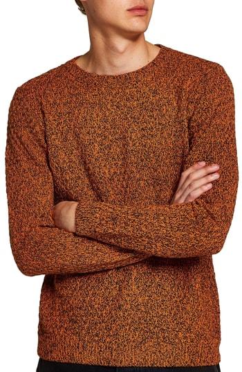 Men's Topman Textured Crewneck Sweater, Size - Orange