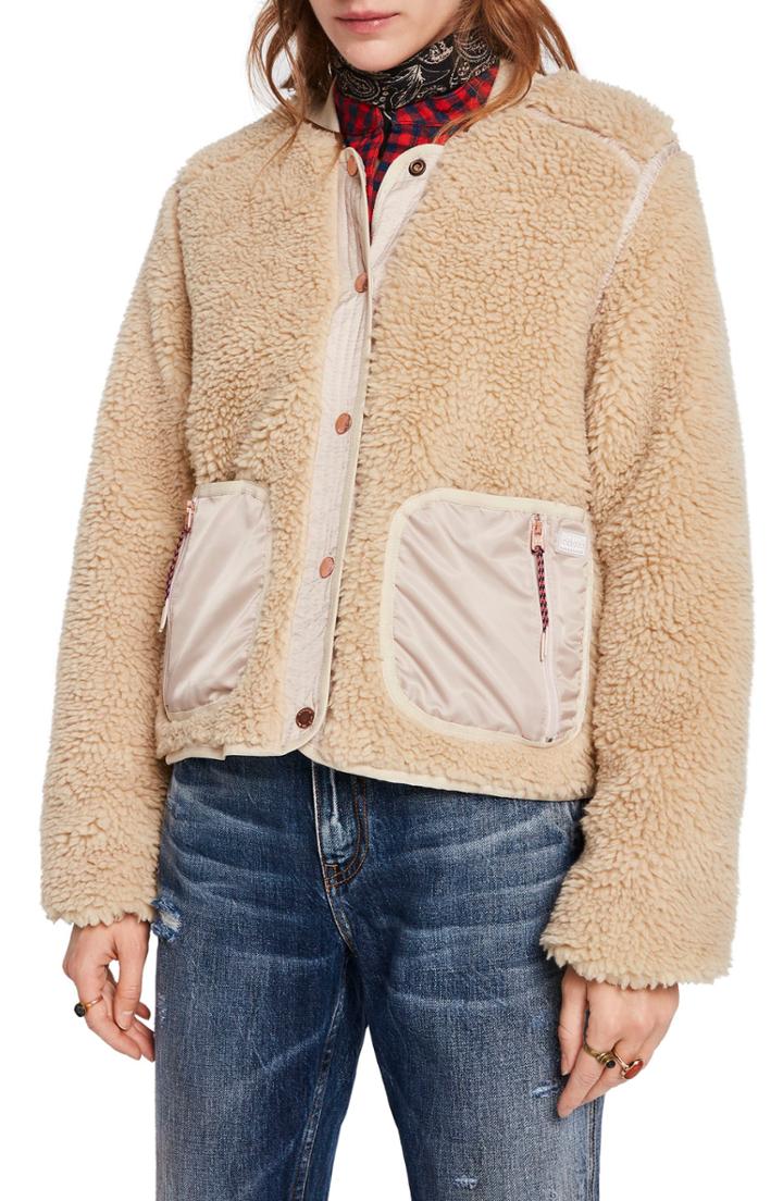 Women's Scotch & Soda Mixed Media Faux Shearling Teddy Jacket - Beige