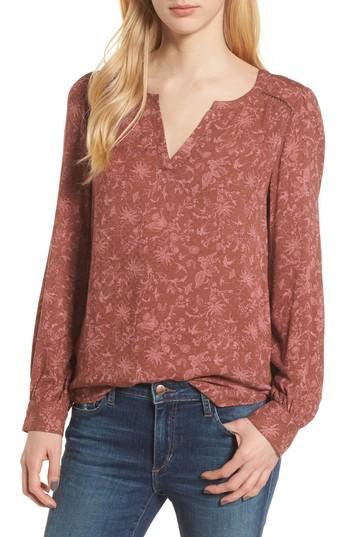 Women's Hinge Print Popover Blouse, Size - Brown