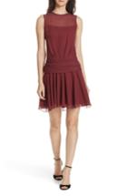 Women's Theory Dot Print Flounce Silk Dress, Size - Burgundy