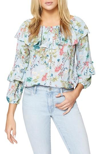 Women's Sanctuary Ruffle Ballet Neck Top - Blue