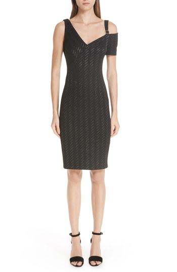 Women's Yigal Azrouel Stretch Weave Stripe Cold Shoulder Dress - Black