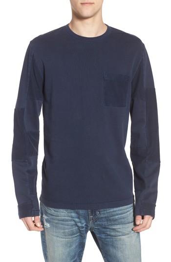 Men's French Connection Patchwork Long Sleeve T-shirt - Green
