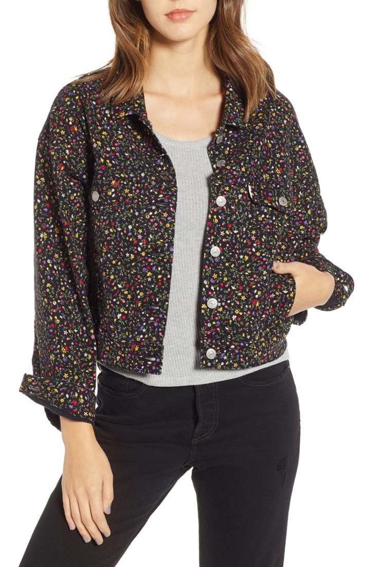 Women's Levi's Floral Print Slouch Trucker Jacket - Black