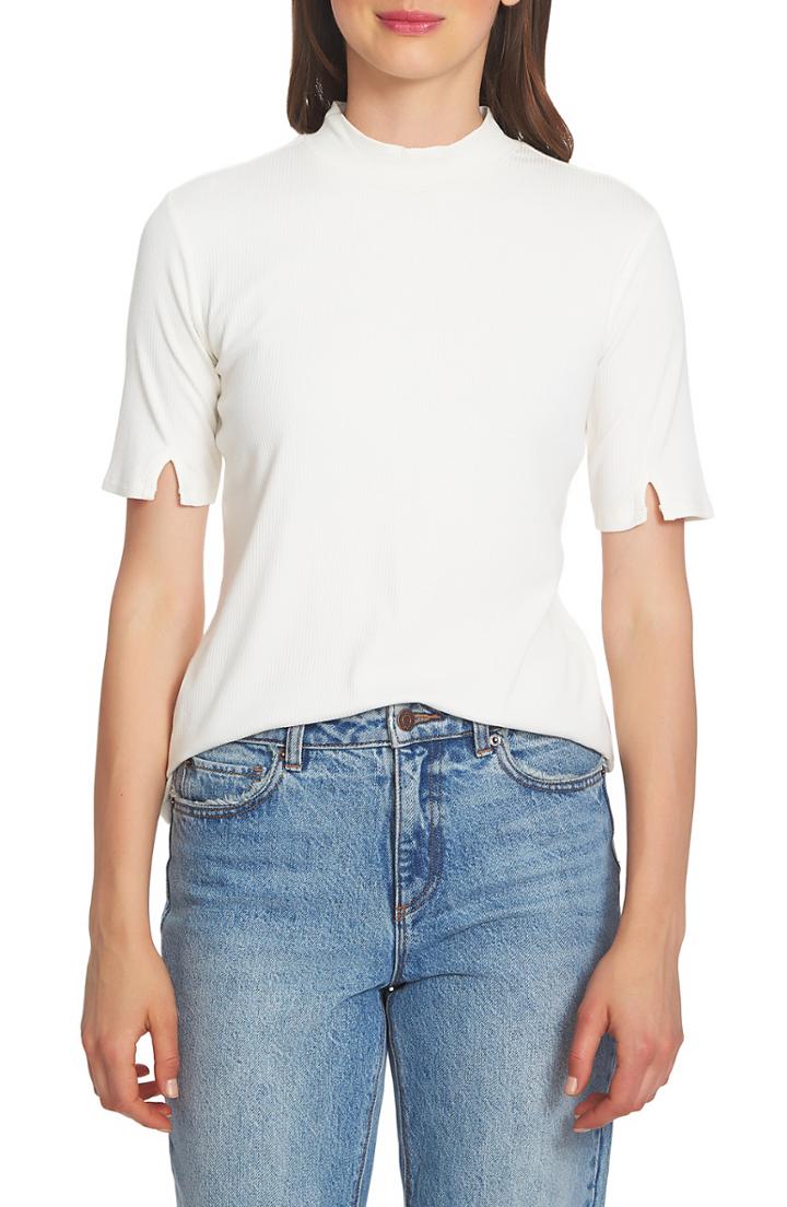 Women's 1.state Slit Sleeve Rib Knit Top - White