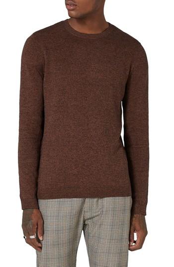 Men's Topman Side Ribbed Slim Fit Sweater, Size - Brown