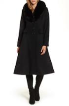 Women's George Simonton Couture Long Wool Blend Coat With Genuine Fox Fur Collar