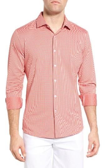 Men's Mizzen+main Hawthorne Slim Fit Gingham Performance Sport Shirt, Size - Red