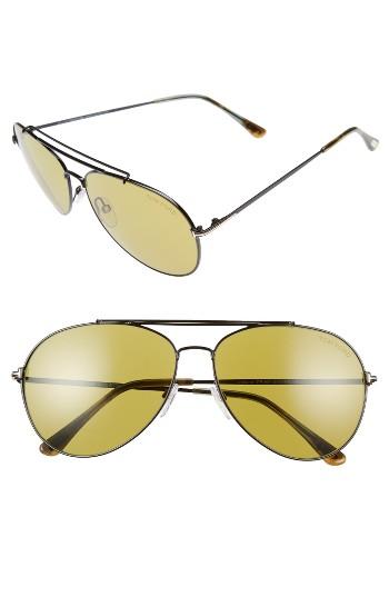 Women's Tom Ford Indiana 60mm Aviator Sunglasses - Green/ Green Havana/ Black