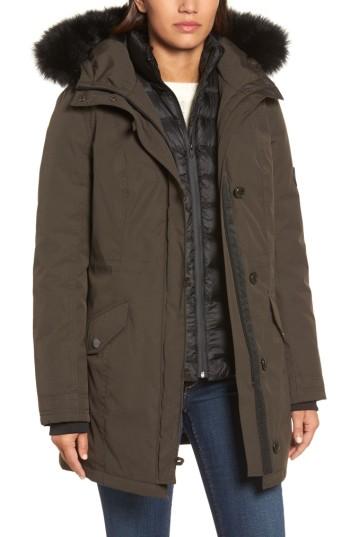 Women's Ugg Waterproof Down Parka With Genuine Shearling Trim - Green