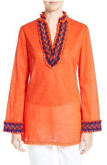 Women's Tory Burch Tory Embellished Sheer Poplin Tunic