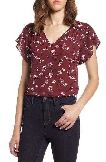 Women's Halogen Flutter Sleeve Blouse - Burgundy