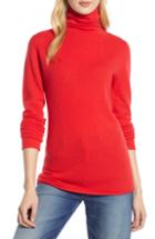Petite Women's Halogen Funnel Neck Cashmere Sweater, Size P - Red
