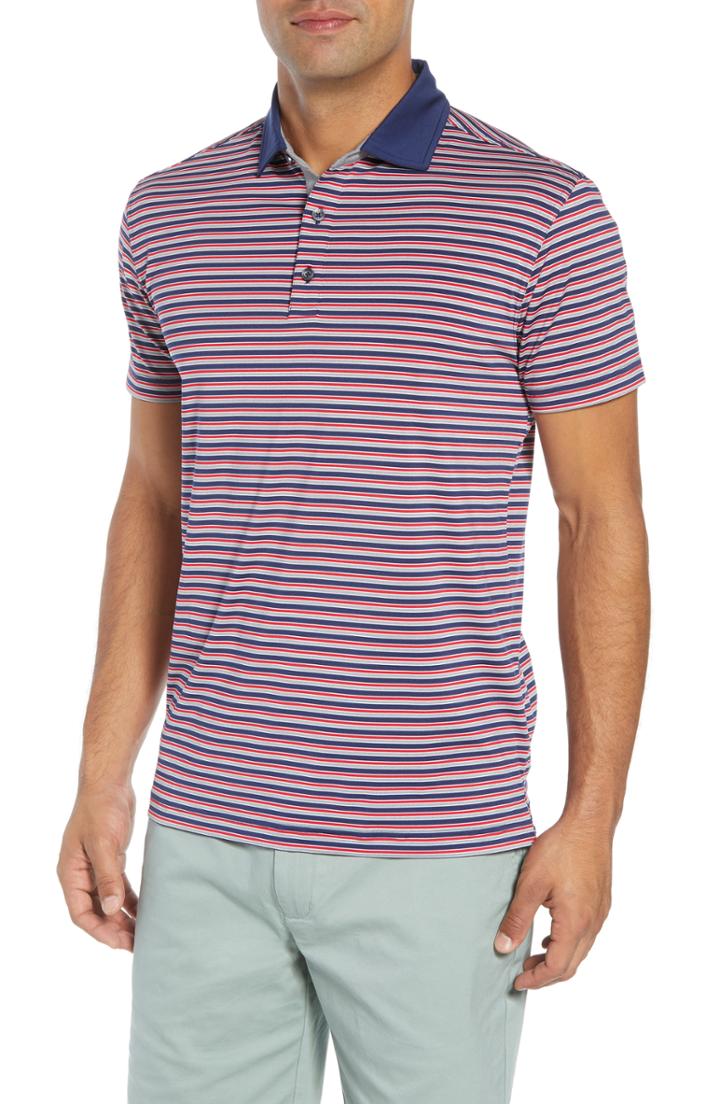 Men's Bobby Jones Rule 18 Stripe Tech Jersey Polo - Blue