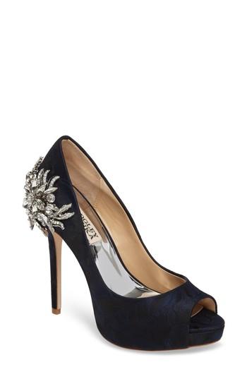 Women's Badgley Mischka Marcia Embellished Peep Toe Pump .5 M - Blue
