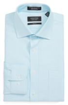 Men's Nordstrom Men's Shop Trim Fit Solid Linen & Cotton Dress Shirt - 32/33 - Blue