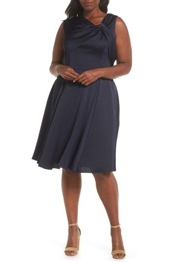 Women's Gal Meets Glam Collection Noelle Twist Neck Satin Dress (similar To 14w) - Blue