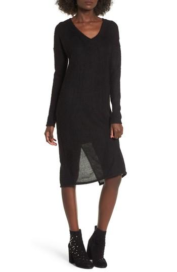 Women's Socialite Fuzzy Sweater Midi Dress - Black