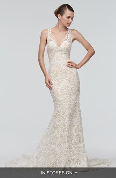 Women's Watters 'georgia' Back Cutout Lace Trumpet Gown