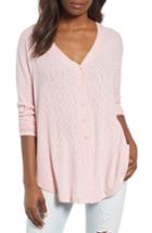Women's Caslon Button Front Ribbed Knit Top - Pink